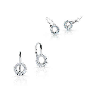 Set dámských a dětských kruhových náušnic Danfil C4265/2154 z bílého zlata, kamínky white