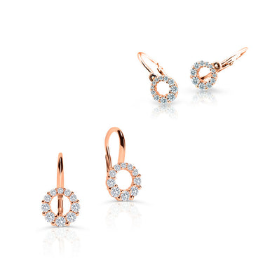 Set dámských a dětských kruhových náušnic Danfil C4265/2154 z růžového zlata, kamínky white