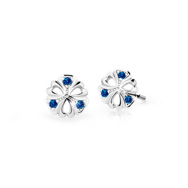 Dětské náušnice Danfil kytičky C2230 z bílého zlata s kamínky Dark Blue, zapínání balónek
