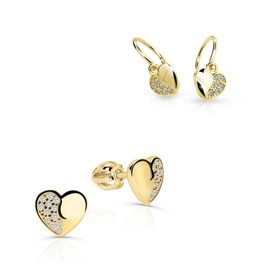 Set dámských a dětských náušnic Danfil C3933/2160 ze žlutého zlata, kamínky white, zapínání baónek/brizura