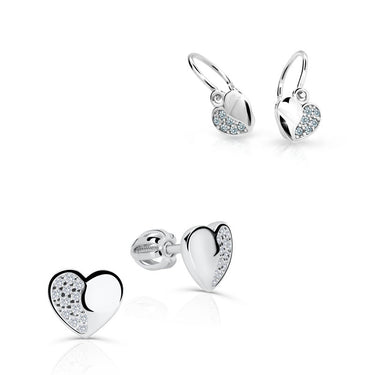 Set dámských a dětských náušnic Danfil C3933/2160 z bílého zlata, kamínky white, zapínání balónek/brizura