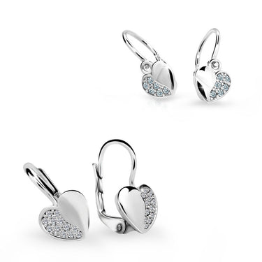 Set dámských a dětských náušnic Danfil C3933/2160 z bílého zlata, kamínky white, zapínání klapka/brizura