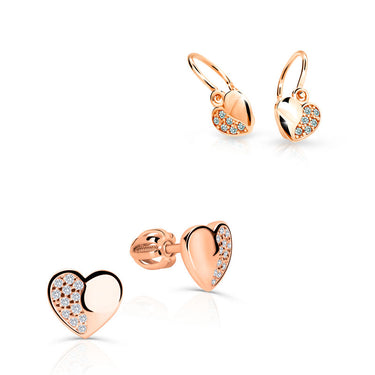 Set dámských a dětských náušnic Danfil C3933/2160 z růžového zlata, kamínky white