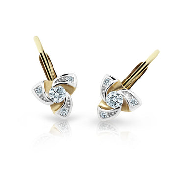 Dětské náušnice Danfil C2203 ze žlutého zlata s kamínky White, zapínání klapka