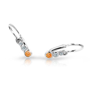 Dětské náušnice Danfil C2255 z bílého zlata s kamínky Orange, zapínání brizura