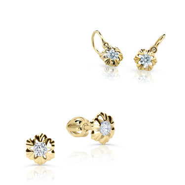 Set dámských a dětských náušnic Danfil C4230/2213 ze žlutého zlata, kamínky white