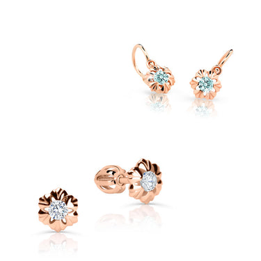 Set dámských a dětských náušnic Danfil C4230/2213 z růžového zlata, kamínky white