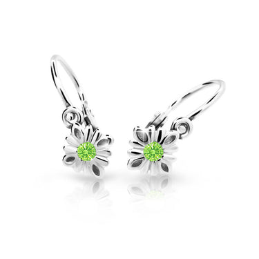 Dětské náušnice Danfil C2261 z bílého zlata s kamínkem Peridot Green, zapínání brizura