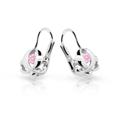 Dětské náušnice Danfil C2218 z bílého zlata s kamínkem Pink, zapínání klapka