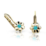 Dětské náušnice Danfil kytičky C1736 ze žlutého zlata s kamínkem Mint Green, zapínání klapka