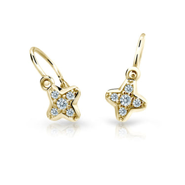 Dětské náušnice Danfil hvězdičky C2266 ze žlutého zlata s kamínky White, zapínání brizura