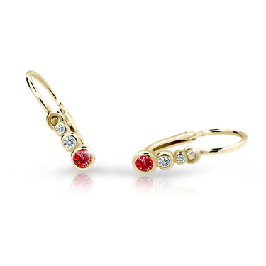 Dětské náušnice Danfil C2255 ze žlutého zlata s kamínky Ruby Dark, zapínání brizura
