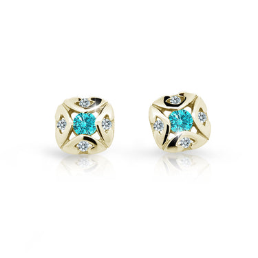 Dětské náušnice Danfil C2250 ze žlutého zlata s kamínkem Mint Green, zapínání balónek