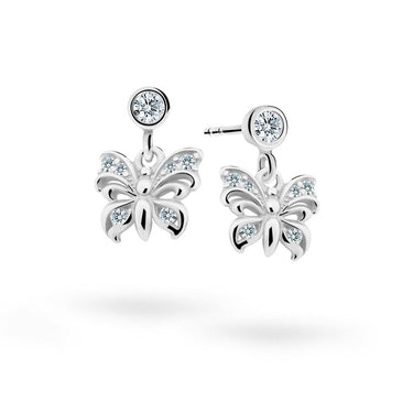 Dětské visací náušnice Danfil motýlci C2226 z bílého zlata s kamínky White, zapínání balónek