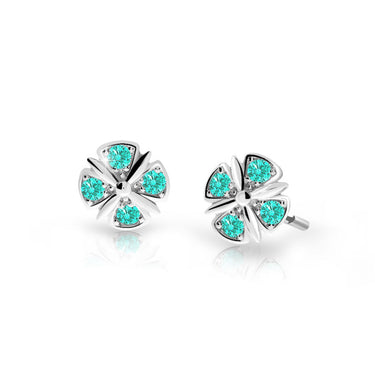 Dětské náušnice Danfil C2245 z bílého zlata s kamínky Mint Green, zapínání puzeta