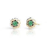 Dětské náušnice Danfil kytičky C2151 ze žlutého zlata s kamínkem Emerald Green, zapínání balónek