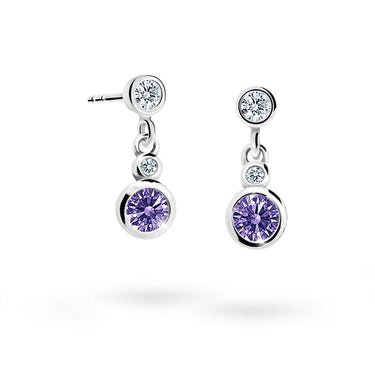 Dětské visací náušnice Danfil C1984 z bílého zlata s kamínkem Amethyst, zapínání balónek