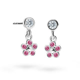 Dětské visací náušnice Danfil kytičky C2744 z bílého zlata s kamínky Tcf Red, zapínání balónek