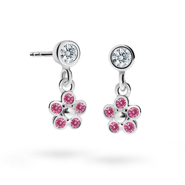 Dětské visací náušnice Danfil kytičky C2744 z bílého zlata s kamínky Tcf Red, zapínání balónek