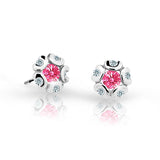 Dětské náušnice Danfil kytičky C2178 z bílého zlata s kamínkem Tcf Red, zapínání balónek