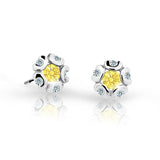 Dětské náušnice Danfil kytičky C2178 z bílého zlata s kamínkem Yellow, zapínání balónek