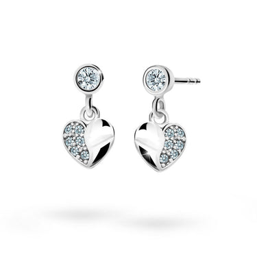 Dětské visací náušnice Danfil srdíčka C2160 z bílého zlata s kamínky White, zapínání balónek