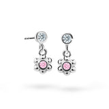 Dětské visací náušnice Danfil kytičky C2031 z bílého zlata s kamínkem Pink, zapínání balónek