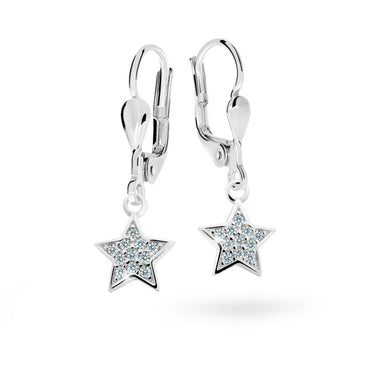 Dětské visací náušnice Danfil hvězdičky C2228 z bílého zlata s kamínky White, zapínání klapka