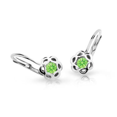 Dětské náušnice Danfil kytičky C2179 z bílého zlata s kamínkem Peridot Green, zapínání klapka