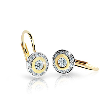 Dětské náušnice Danfil C2400 ze žlutého zlata s kamínky White, zapínání klapka