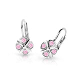 Dětské náušnice Danfil C2245 z bílého zlata s kamínky Pink, zapínání klapka