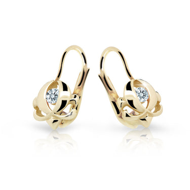 Dětské náušnice Danfil C2218 ze žlutého zlata s kamínkem White, zapínání klapka