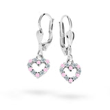 Dětské visací náušnice Danfil srdíčka C2157 z bílého zlata s kamínky Pink, zapínání klapka