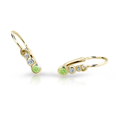 Dětské náušnice Danfil C2255 ze žlutého zlata s kamínky Peridot Green, zapínání brizura