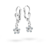 Dětské visací náušnice Danfil kytičky C2744 z bílého zlata s kamínky White, zapínání klapka