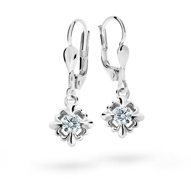 Dětské visací náušnice Danfil C2212 z bílého zlata s kamínkem White, zapínání klapka