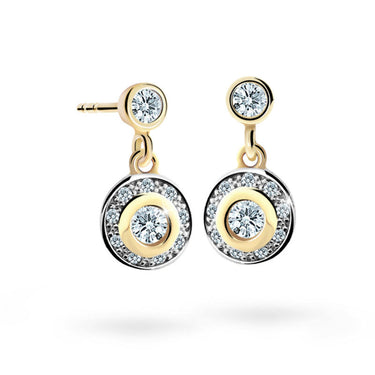 Dětské visací náušnice Danfil C2400 ze žlutého zlata s kamínky White, zapínání balónek