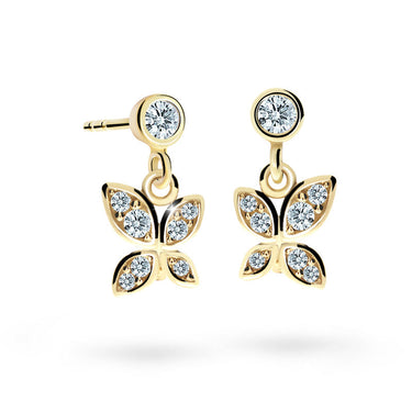 Dětské visací náušnice Danfil C2259 ze žlutého zlata s kamínky White, zapínání puzeta