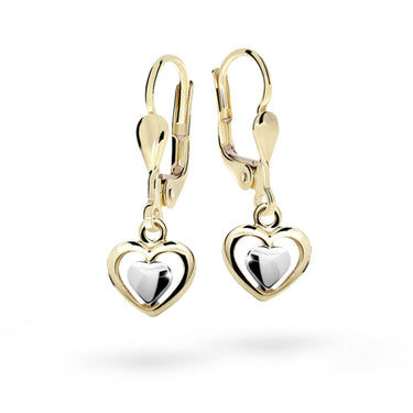 Dětské visací náušnice Danfil srdíčka C1604 ze žlutého zlata , zapínání klapka
