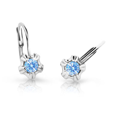 Dětské náušnice Danfil C2158 z bílého zlata s kamínkem Arctic Blue, zapínání klapka