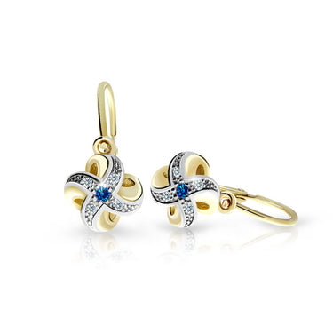 Dětské náušnice Danfil C2262 ze žlutého zlata s kamínkem Dark Blue, zapínání brizura