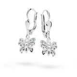 Dětské visací náušnice Danfil motýlci C2226 z bílého zlata s kamínky White, zapínání klapka