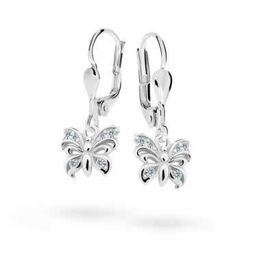 Dětské visací náušnice Danfil motýlci C2226 z bílého zlata s kamínky White, zapínání klapka