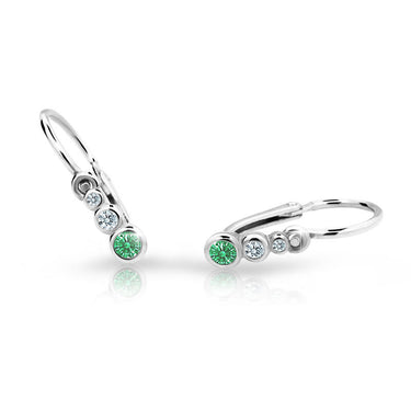 Dětské náušnice Danfil C2255 z bílého zlata s kamínky Emerald Green, zapínání brizura