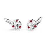 Dětské náušnice Danfil kytičky C2230 z bílého zlata s kamínky Ruby Dark, zapínání klapka