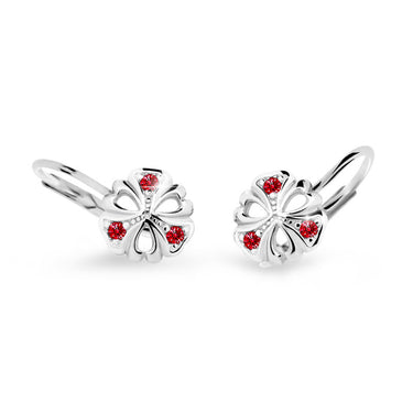 Dětské náušnice Danfil kytičky C2230 z bílého zlata s kamínky Ruby Dark, zapínání klapka