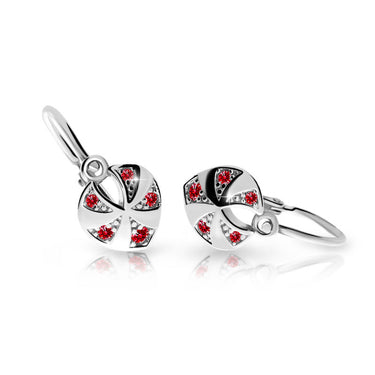 Dětské náušnice Danfil C2260 z bílého zlata s kamínky Ruby Dark, zapínání brizura