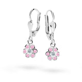 Dětské visací náušnice Danfil kytičky C1737 z bílého zlata s kamínky Pink, zapínání klapka
