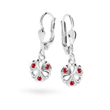 Dětské visací náušnice Danfil kytičky C2230 z bílého zlata s kamínky Ruby Dark, zapínání klapka