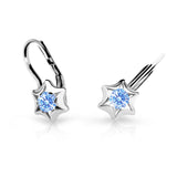 Dětské náušnice Danfil hvězdičky C2159 z bílého zlata s kamínkem Arctic Blue, zapínání klapka